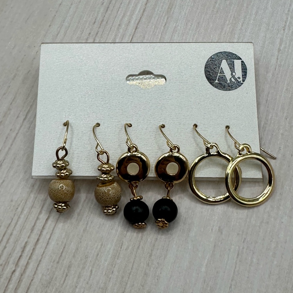 NWT A&I Set of 3 Pair Goldtone Earrings